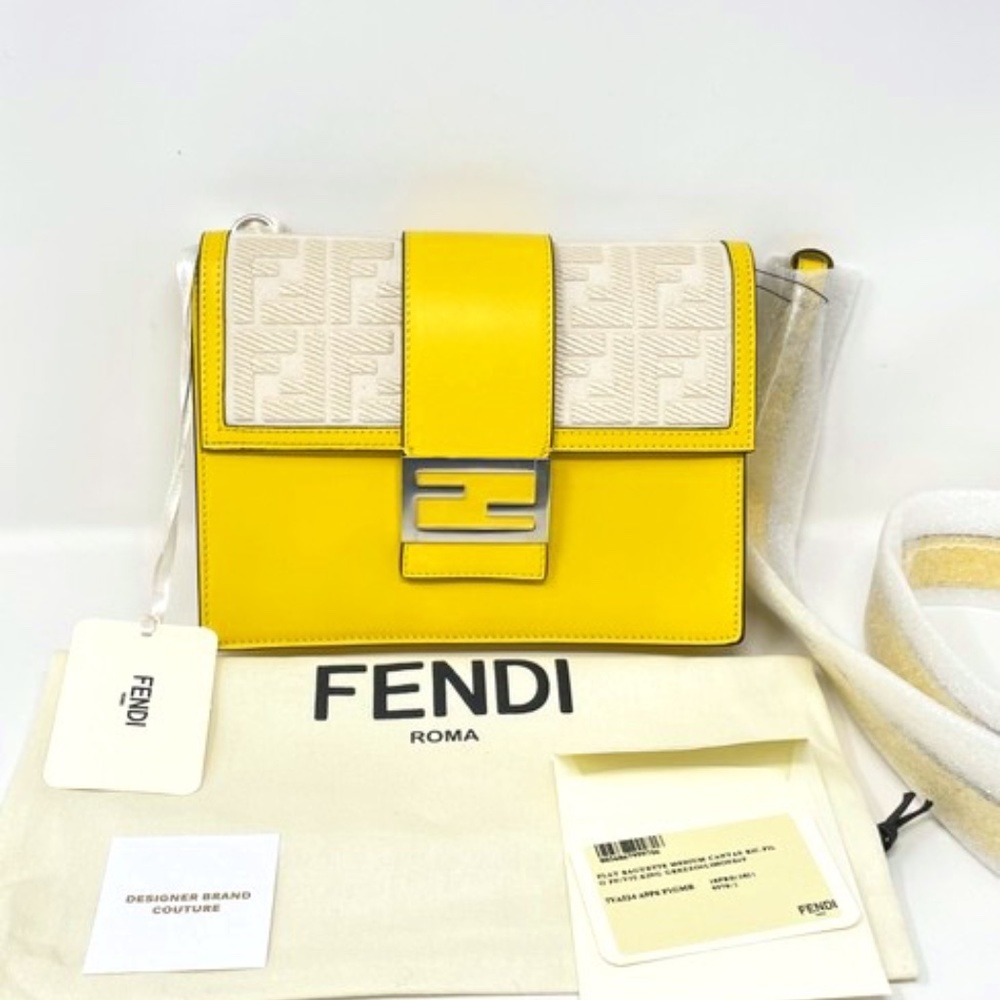 NEW WITH TAGS Fendi Flat Medium Baguette Crossbody Shoulder Bag,Yellow, NWT